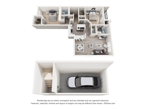 Floor plan for 2 beds, 2 baths, 1025 sqft